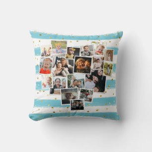 Multi Photo Collage Heart Shape Family Cute Cushion