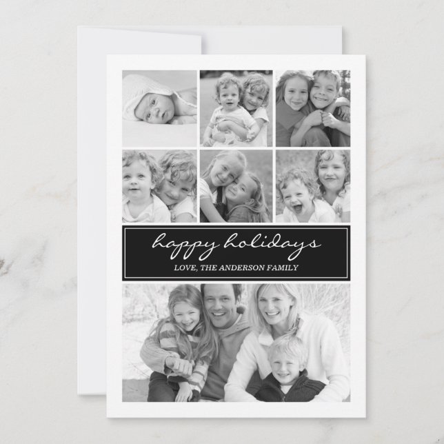 Multi Photo Collage Holiday Photocard - Black (Front)