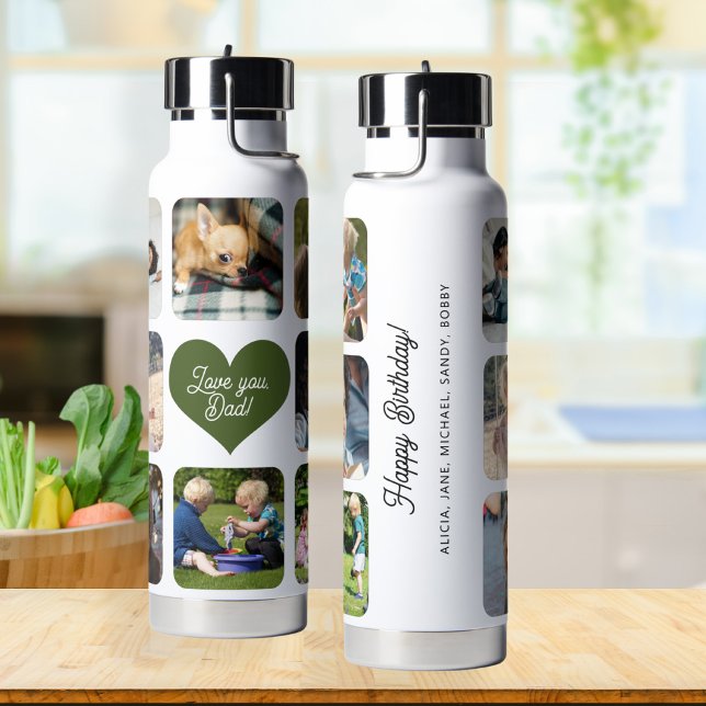 Multi photo collage love you dad personalised  water bottle (Creator Uploaded)