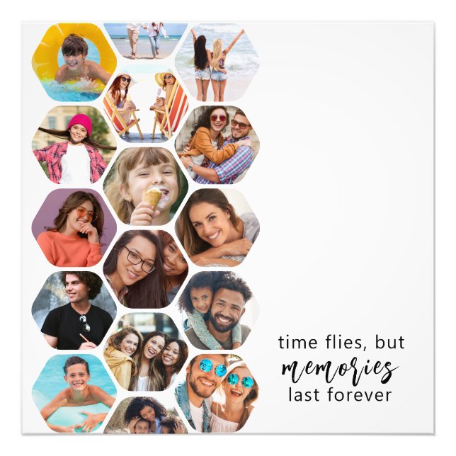 Multi Photo Collage Memories Simple Modern Square Print (Front)