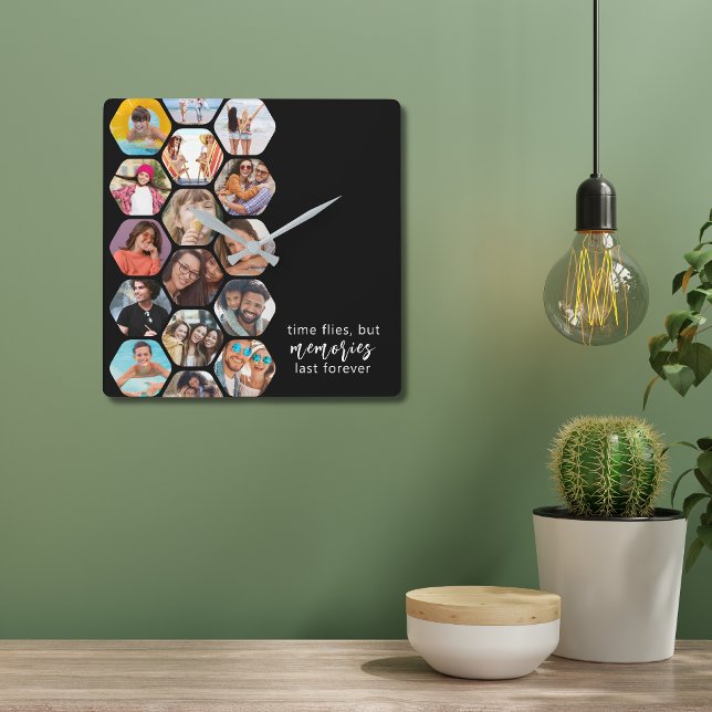 Multi Photo Collage Memories Simple Modern Square  Wall Clock (Creator Uploaded)