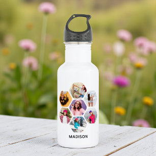 Multi Photo Collage Modern Personalised Name 532 Ml Water Bottle