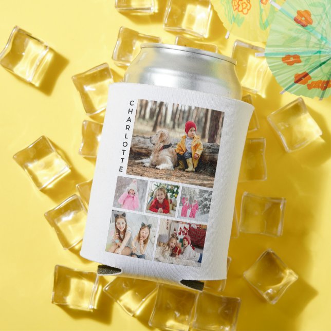 Multi Photo Collage Modern Personalised Name Can Cooler (In Situ Summer)