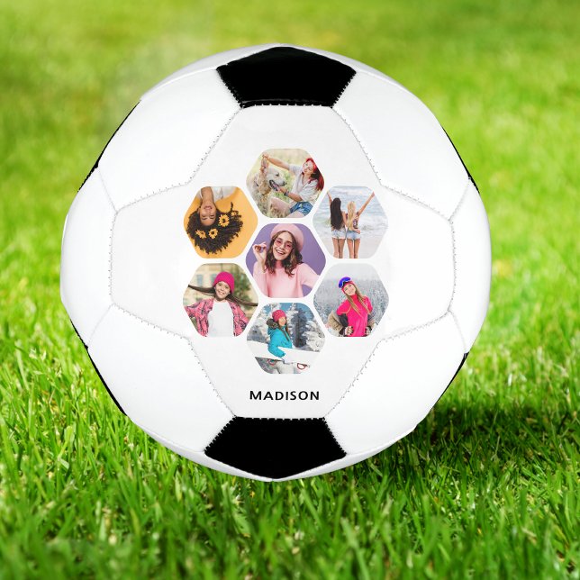 Multi Photo Collage Modern Personalised Name Football (Creator Uploaded)