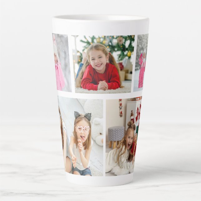 Multi Photo Collage Modern Personalised Name Latte Mug (Front)