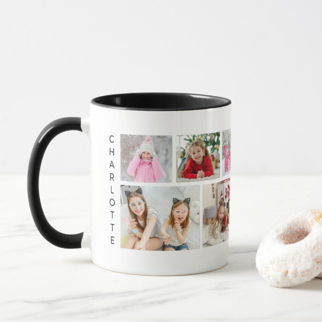 Multi Photo Collage Modern Personalised Name Mug (With Donut)