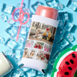 Multi Photo Collage Modern Personalised Name Seltzer Can Cooler