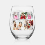 Multi Photo Collage Modern Personalised Name Stemless Wine Glass<br><div class="desc">Multi Photo Collage Modern Personalised Name Stemless Wine Glass features a photo collage of five of your favourite photos. Personalised with your name in modern black script. Perfect for birthday,  Christmas,  baby shower and more. Designed by ©Evco Studio www.zazzle.com/store/evcostudio</div>
