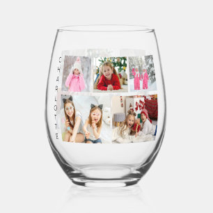 Multi Photo Collage Modern Personalised Name Stemless Wine Glass
