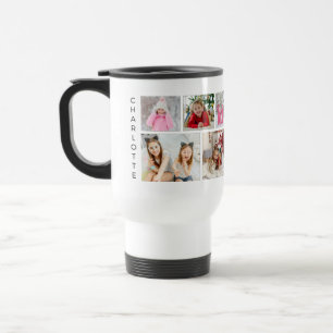 Multi Photo Collage Modern Personalised Name Travel Mug