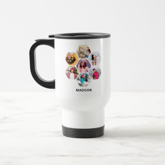 Multi Photo Collage Modern Personalised Name Travel Mug (Left)