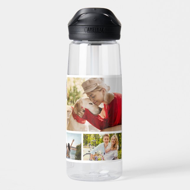 Multi Photo Collage Modern Personalised Name Water Bottle (Back)
