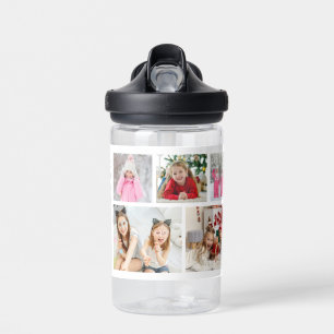 Multi Photo Collage Modern Personalised Name Water Bottle