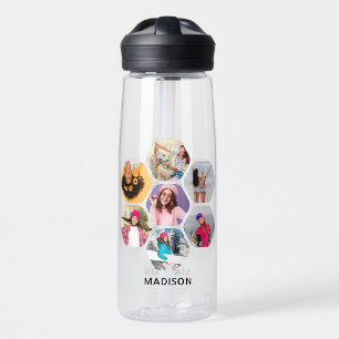Multi Photo Collage Modern Personalised Name Water Bottle