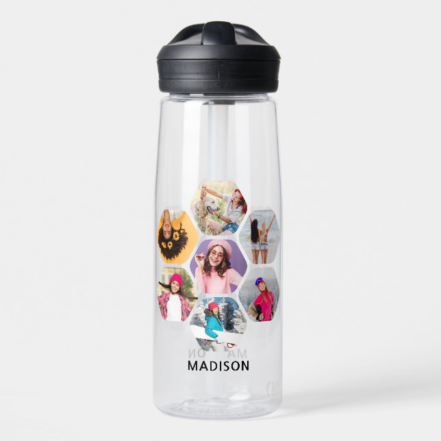 Multi Photo Collage Modern Personalised Name Water Bottle (Front)