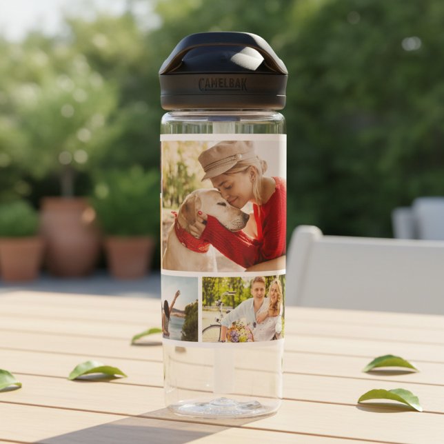 Multi Photo Collage Modern Personalised Name Water Bottle (Creator Uploaded)