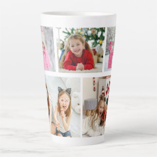 Multi Photo Collage Modern Personalized Name Latte Mug