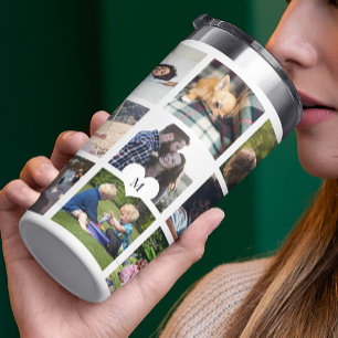 Multi photo collage monogram personalised modern insulated tumbler