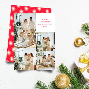 Multi Photo Collage Red Polka Dots Retro Christmas Holiday Card