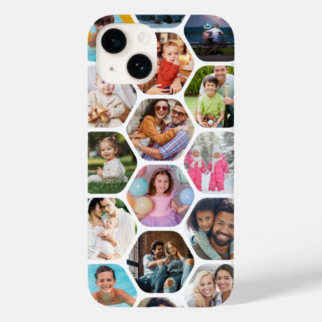 Multi Photo Collage Simple Modern Hexagon Pattern Case-Mate iPhone Case (Back)
