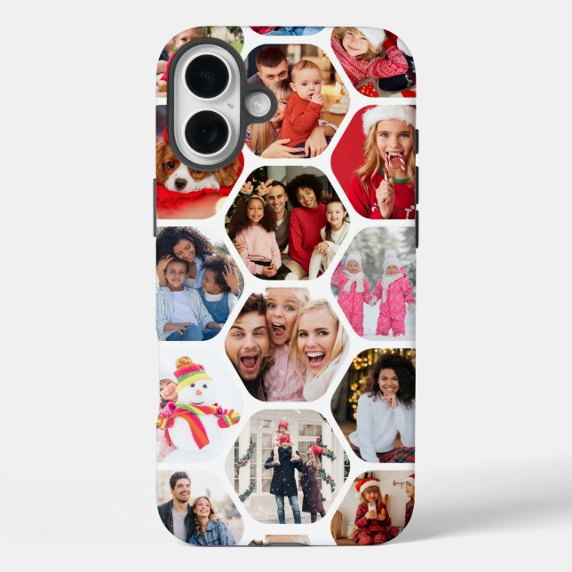 Multi Photo Collage Simple Modern Hexagon Pattern Case-Mate iPhone Case (Back)