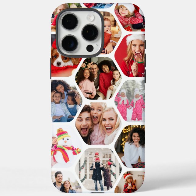 Multi Photo Collage Simple Modern Hexagon Pattern Case-Mate iPhone Case (Back)