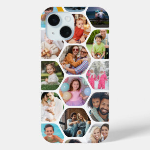 Multi Photo Collage Simple Modern Hexagon Pattern iPhone 15 Case