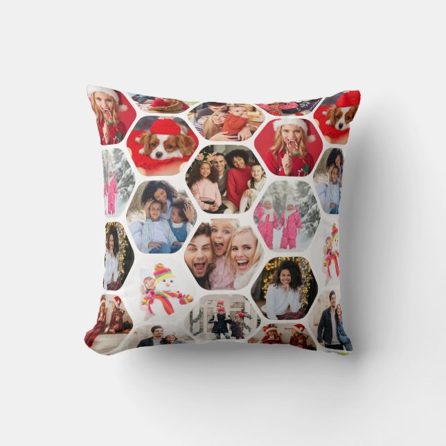 Multi Photo Collage Simple Modern Hexagon Pattern Cushion (Front)