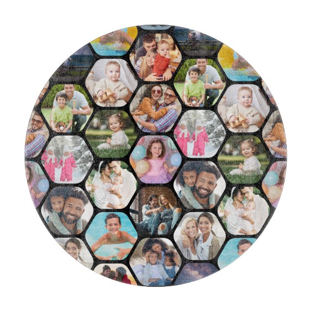 Multi Photo Collage Simple Modern Hexagon Pattern Cutting Board (Front)