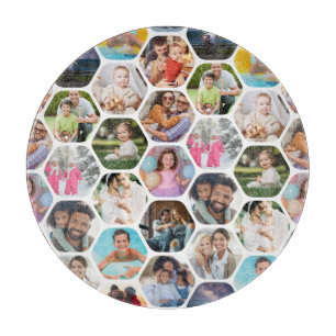 Multi Photo Collage Simple Modern Hexagon Pattern Cutting Board