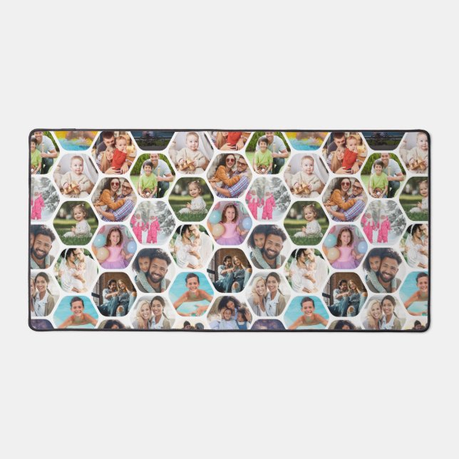 Multi Photo Collage Simple Modern Hexagon Pattern Desk Mat (Front)