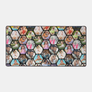 Multi Photo Collage Simple Modern Hexagon Pattern Desk Mat