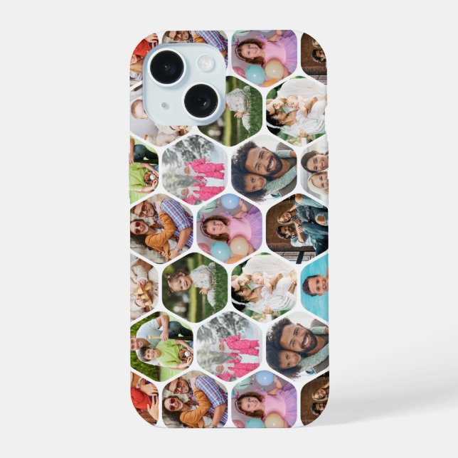 Multi Photo Collage Simple Modern Hexagon Pattern iPhone 15 Case (Back)