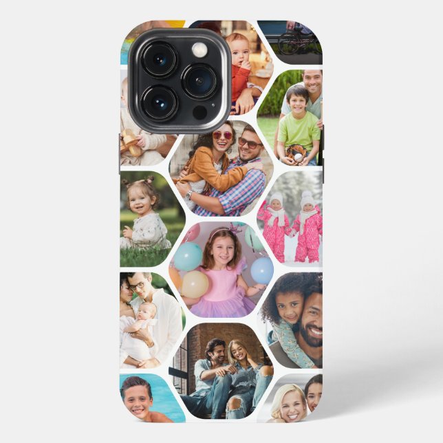 Multi Photo Collage Simple Modern Hexagon Pattern iPhone Case (Back)