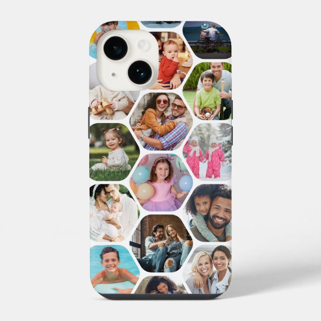 Multi Photo Collage Simple Modern Hexagon Pattern iPhone Case (Back)