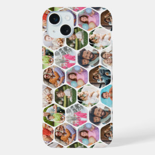 Multi Photo Collage Simple Modern Hexagon Pattern iPhone 15 Plus Case
