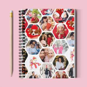 Multi Photo Collage Simple Modern Hexagon Pattern Notebook