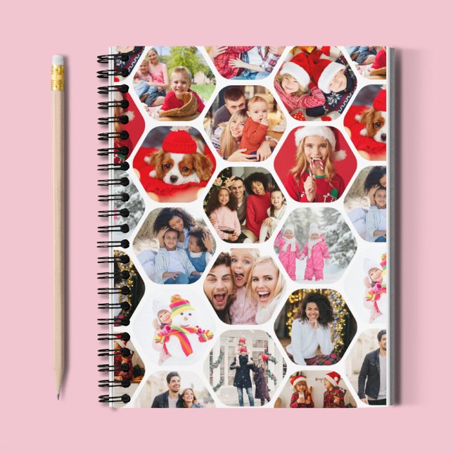 Multi Photo Collage Simple Modern Hexagon Pattern Notebook (Creator Uploaded)