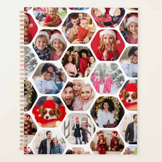 Multi Photo Collage Simple Modern Hexagon Pattern Planner (Front)