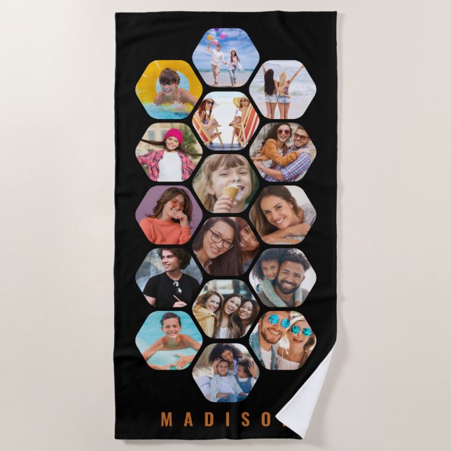 Multi Photo Collage Simple Modern Personalised Beach Towel (Front)