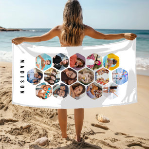 Multi Photo Collage Simple Modern Personalised Beach Towel