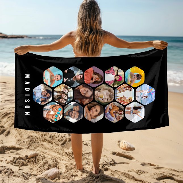 Multi Photo Collage Simple Modern Personalised Beach Towel (Creator Uploaded)