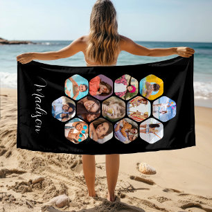 Multi Photo Collage Simple Modern Personalised Beach Towel