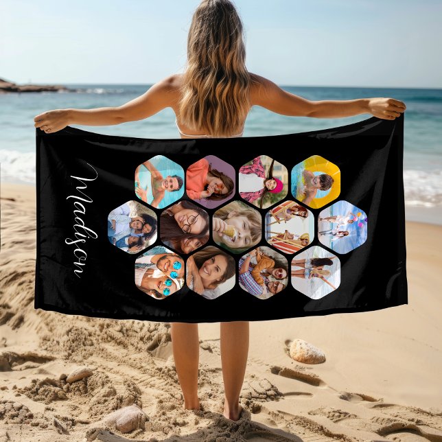 Multi Photo Collage Simple Modern Personalised Beach Towel (Creator Uploaded)