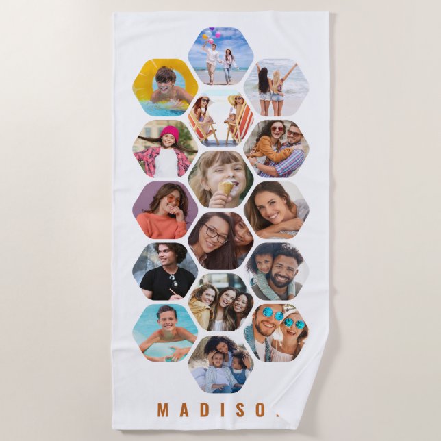 Multi Photo Collage Simple Modern Personalised Beach Towel (Front)