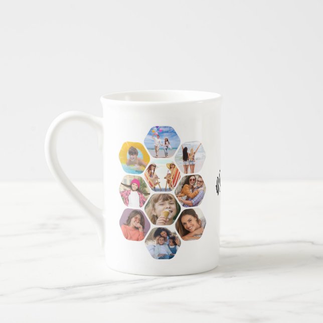 Multi Photo Collage Simple Modern Personalised Bone China Mug (Left)