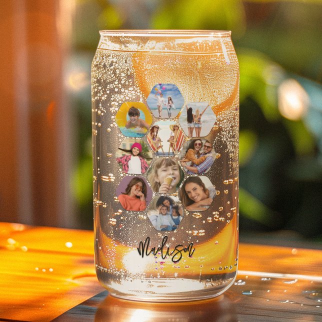 Multi Photo Collage Simple Modern Personalised Can Glass (Creator Uploaded)