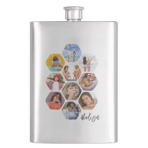 Multi Photo Collage Simple Modern Personalised Fla Hip Flask