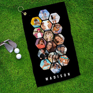 Multi Photo Collage Simple Modern Personalised Golf Towel