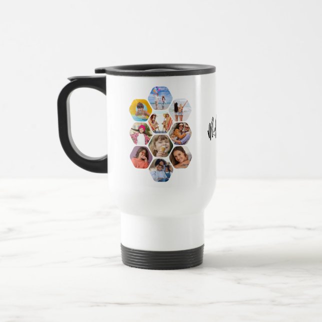 Multi Photo Collage Simple Modern Personalised Travel Mug (Left)